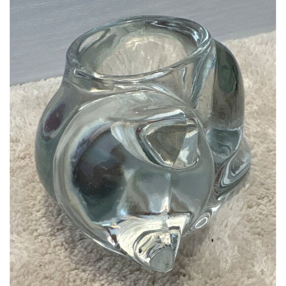 Glass Sleepy Cat Shaped Votive Tealight Candle Holder Clear 4.5" Heavy - Picture 6 of 10